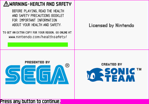 Sonic the Hedgehog Genesis - Health & Warning Screen + Presentation