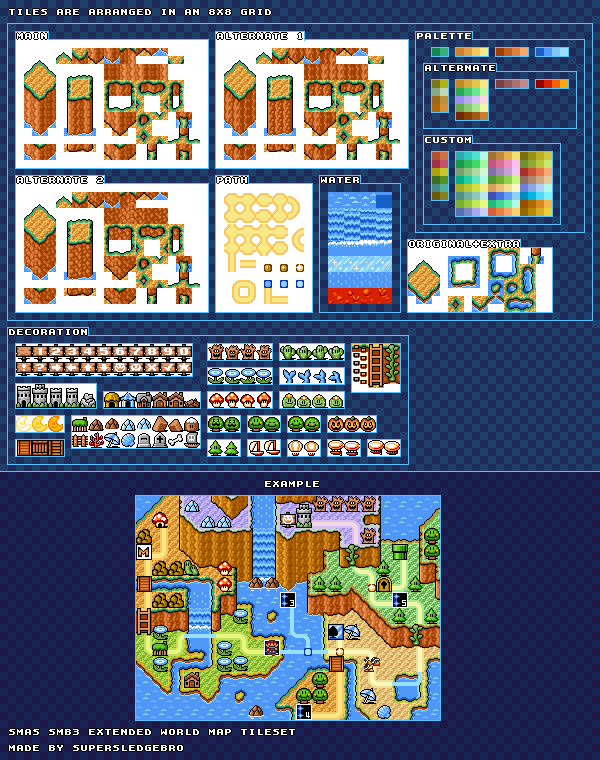 Mario Customs - World Map (Super Mario Bros. 3 SNES-Style, Expanded)