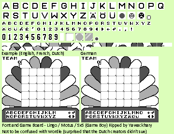 Lingo / Motus / 5x5 (PAL) - Font and Game Board