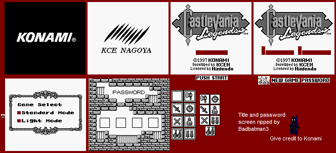 Castlevania Legends - Title and Password Screen
