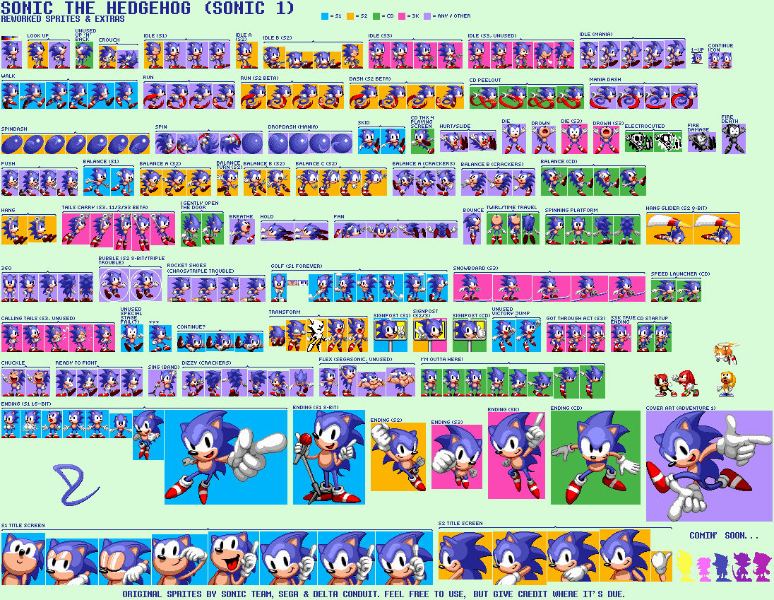 Sonic the Hedgehog Customs - Sonic (Sonic 1-Style, Tweaked + Extras)