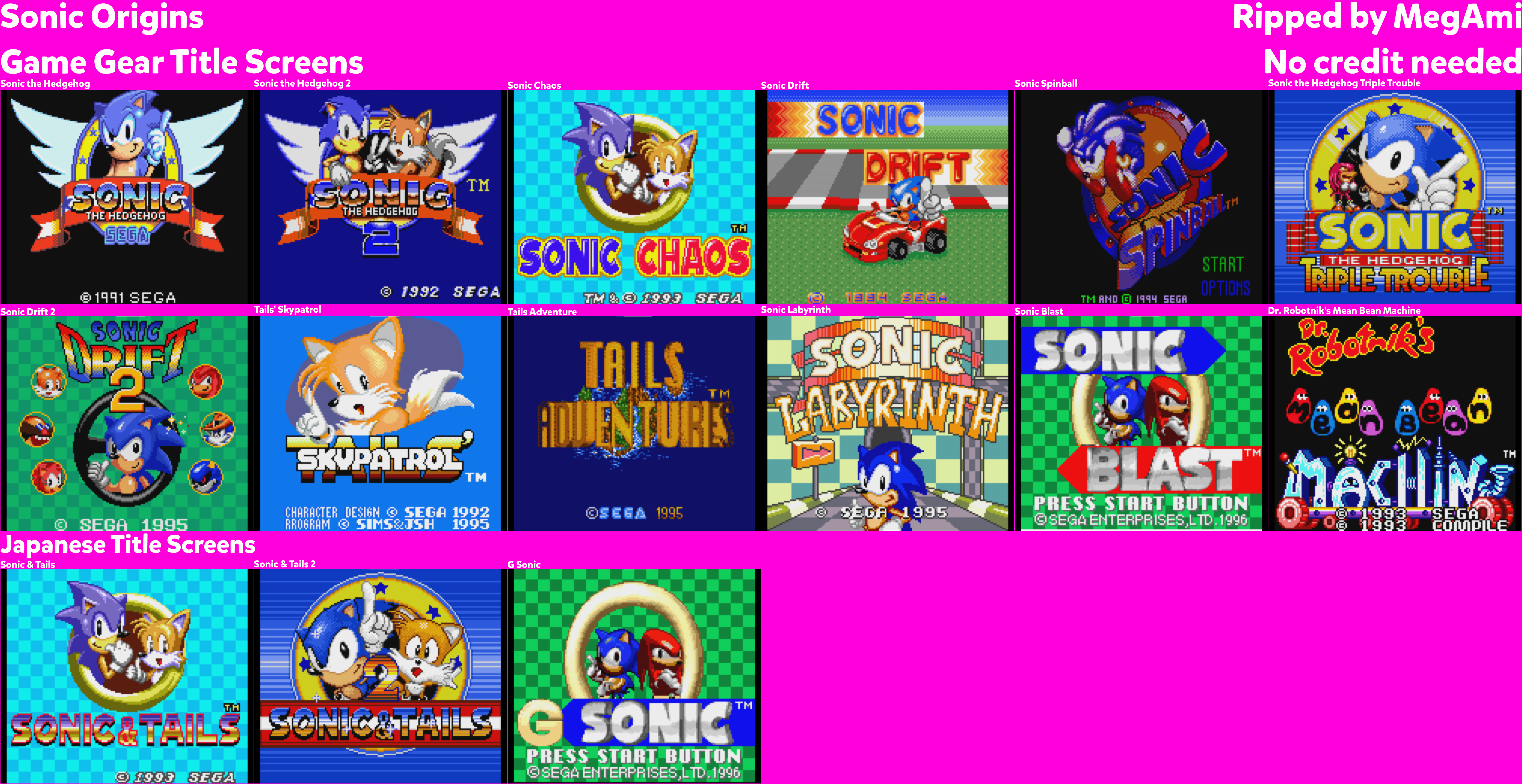 Sonic Origins - Game Gear Title Screens