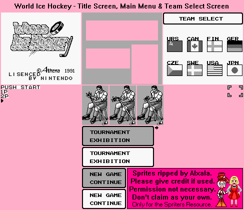 World Ice Hockey (JPN) - Title Screen, Main Menu & Team Select Screen
