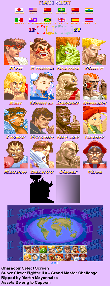 Street Fighter 2 / Super Street Fighter 2 - Character Select (X - Grand Master Challenge/Super Turbo)