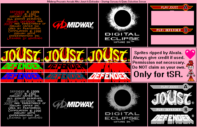 Midway Presents Arcade Hits: Joust / Defender - Startup Screens & Game Selection Screen