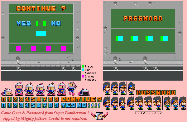 SNES - Super Bomberman 2 - Game Over & Password Screens - The Spriters