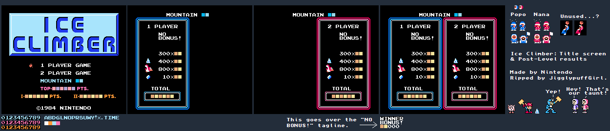 Ice Climber - Title Screen and Post-Level Results