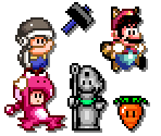 Mario, Luigi, Toad & Toadette (SMB3, SML1/2 Power-Ups) (SMW-Style)