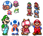 Mario, Luigi, Toad and Toadette (SMB1, SMB3, SMW, SMAS-Style, Expanded)