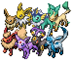 Eevee, Vaporeon, Jolteon, Flareon, Espeon, Umbreon, Leafeon & Glaceon