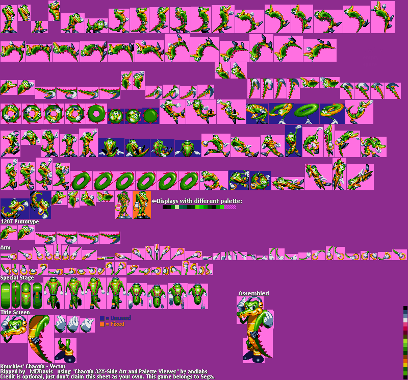 Genesis / 32X / SCD - Knuckles' Chaotix (32X) - Vector the Crocodile ...