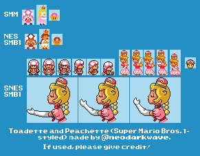 Toadette & Peachette (Super Mario Bros. 1 SNES-Styled)