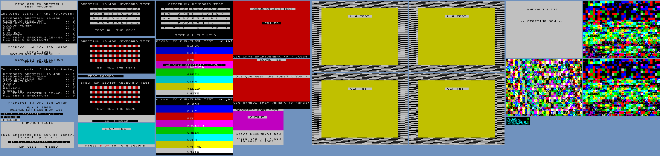 Sinclair ZX Spectrum Test Program - Menu Screens & Tests