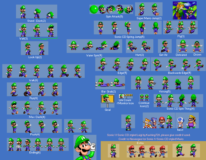 Custom Edited Mario Customs Luigi Sonic Genesis Style The Spriters Resource