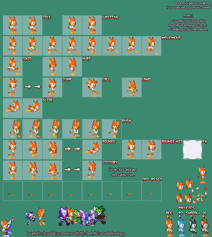 The Spriters Resource - Full Sheet View - Bubsy Customs - Bubsy Bobcat