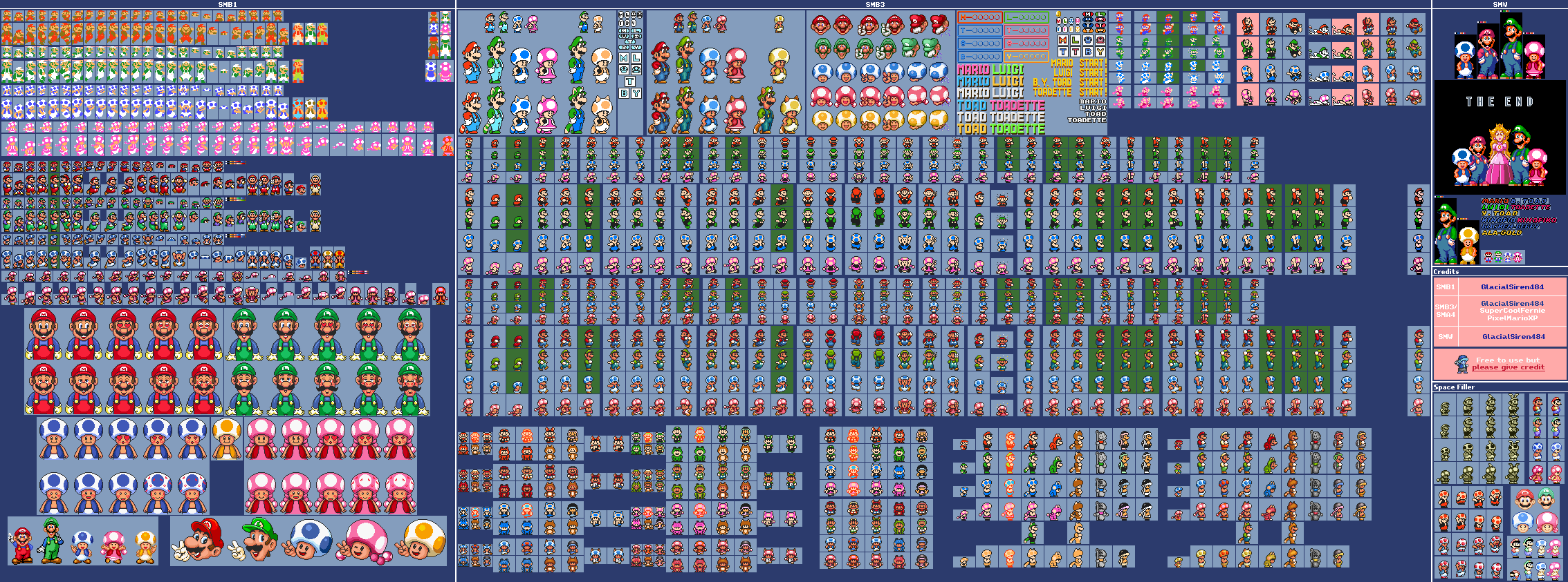 Mario, Luigi, Toad and Toadette (SMB1, SMB3, SMW, SMAS-Style, Expanded)