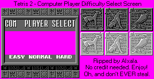 Computer Player Difficulty Select Screen