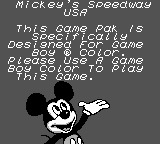 Mickey's Speedway USA - Game Boy Error Message