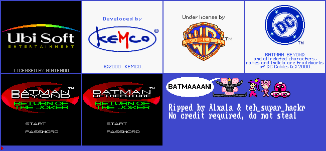 Game Boy / GBC - Batman Beyond - Return Of The Joker - Company Screens &  Title Screen - The Spriters Resource