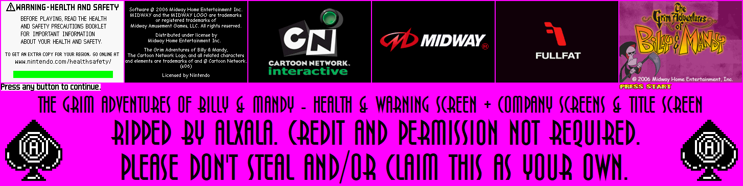 Grim Adventures of Billy & Mandy - Health & Safety Screen, Company Screens & Title Screen