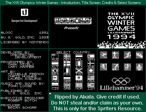 The XVII Olympic Winter Games: Lillehammer 1994 - Introduction, Title Screen, Credits & Select Screens