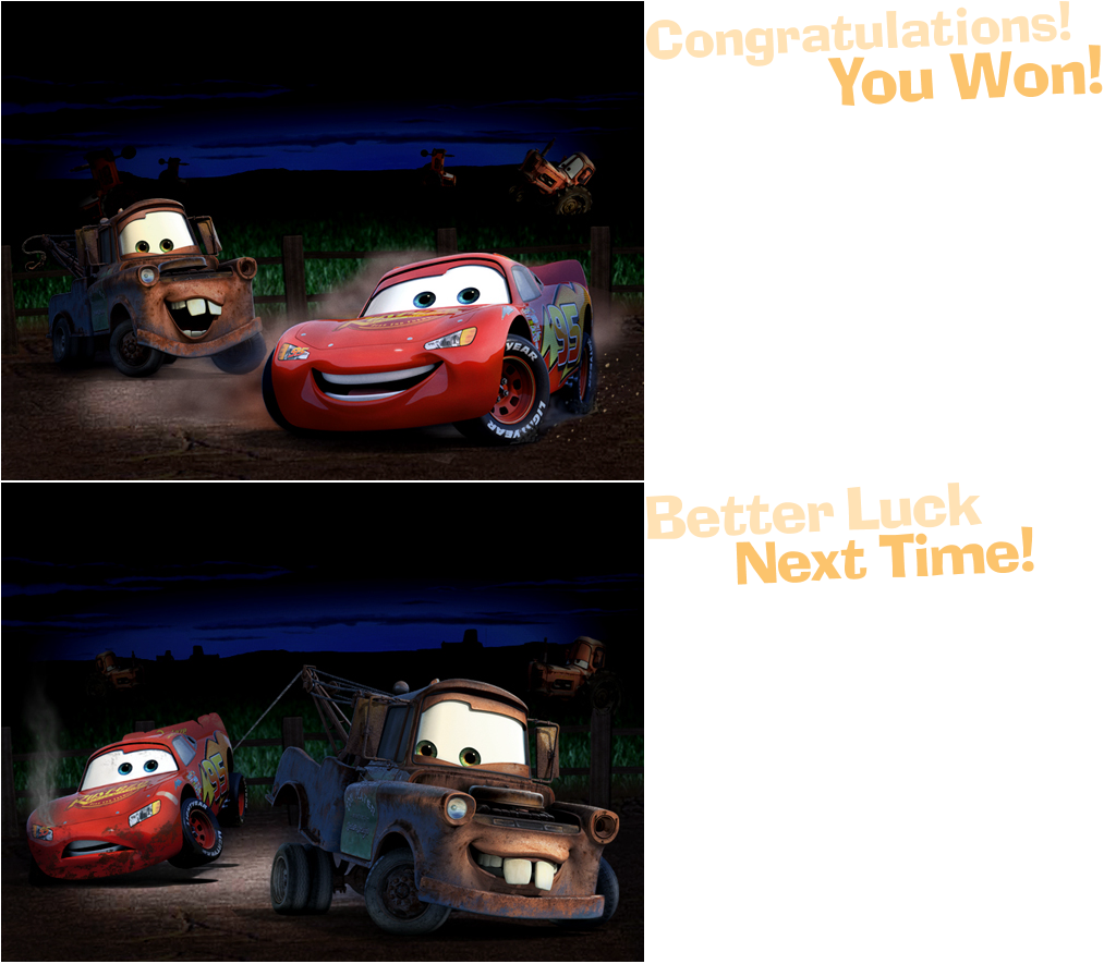 Cars: Tractor Tipping - You Win & You Lose Screen