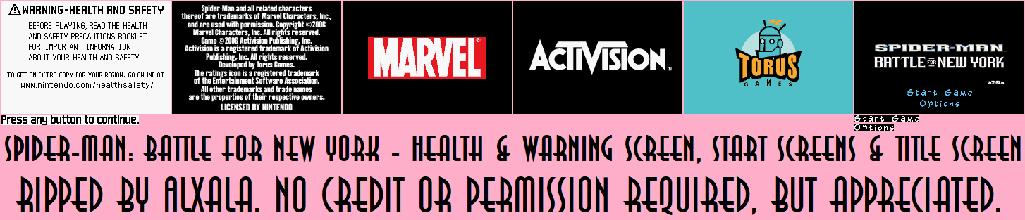 Health & Warning Screen, Start Screens & Title Screen