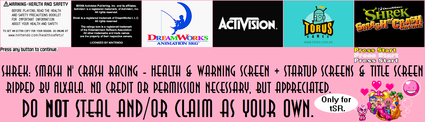 Health & Warning Screen + Startup Screens & Title Screen