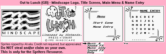 Out to Lunch (GB) - Mindscape Logo, Title Screen, Main Menu & Name Entry