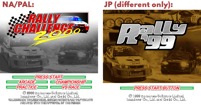 Rally Challenge 2000 / Rally '99 - Title Screen & Main Menu