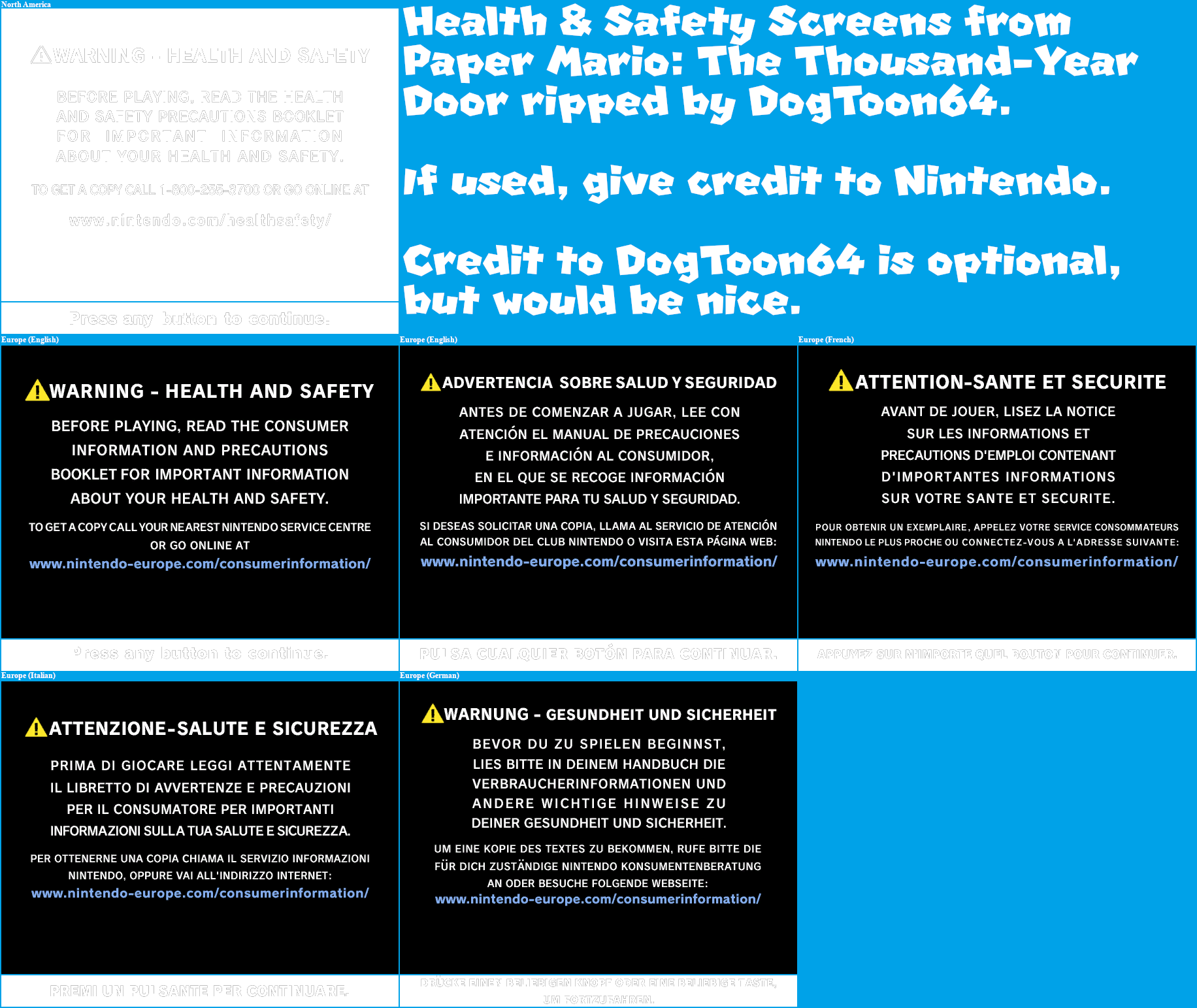 Paper Mario: The Thousand-Year Door - Health & Safety Screens