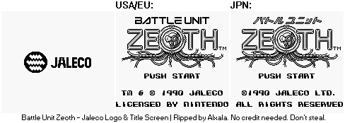 Battle Unit Zeoth - Jaleco Logo & Title Screen