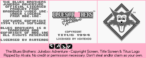 The Blues Brothers: Jukebox Adventure - Copyright Screen, Title Screen & Titus Logo