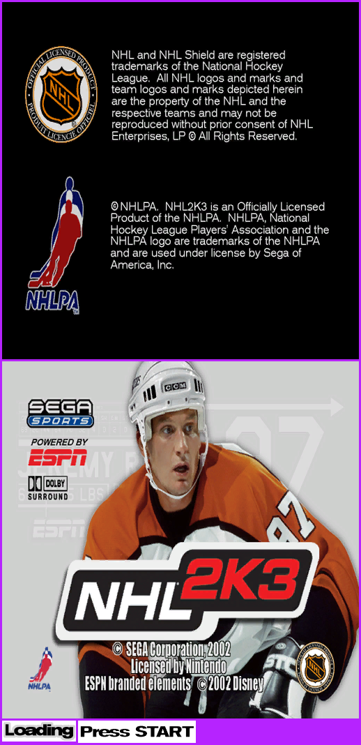 NHL 2K3 - Copyright & Title Screens