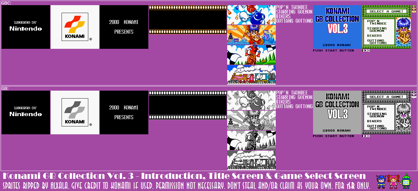 Konami GB Collection Vol. 3 - Introduction, Title Screen & Game Select Screen