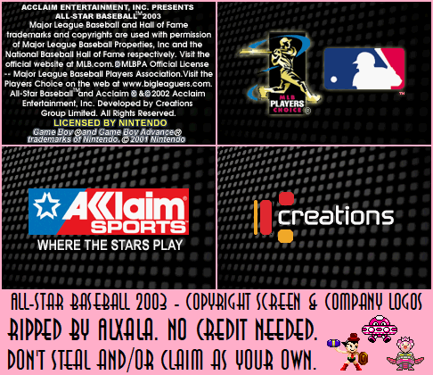 All-Star Baseball 2003 - Copyright Screen & Company Logos