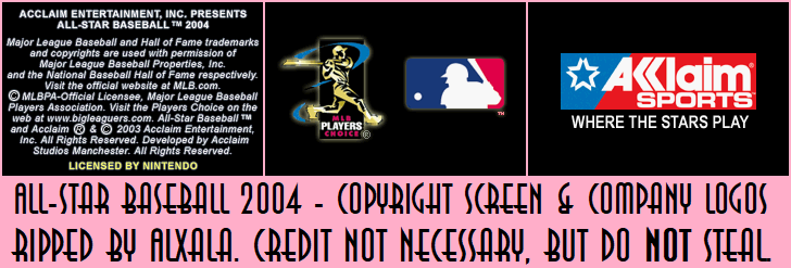 All-Star Baseball 2004 - Copyright Screen & Company Logos