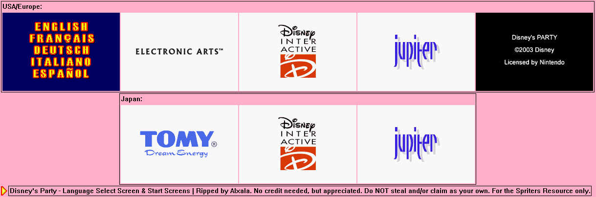 Disney's Party - Language Select Screen & Start Screens