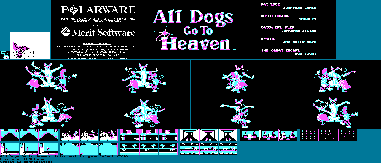 All Dogs Go to Heaven - Intro and Minigame Select (CGA)