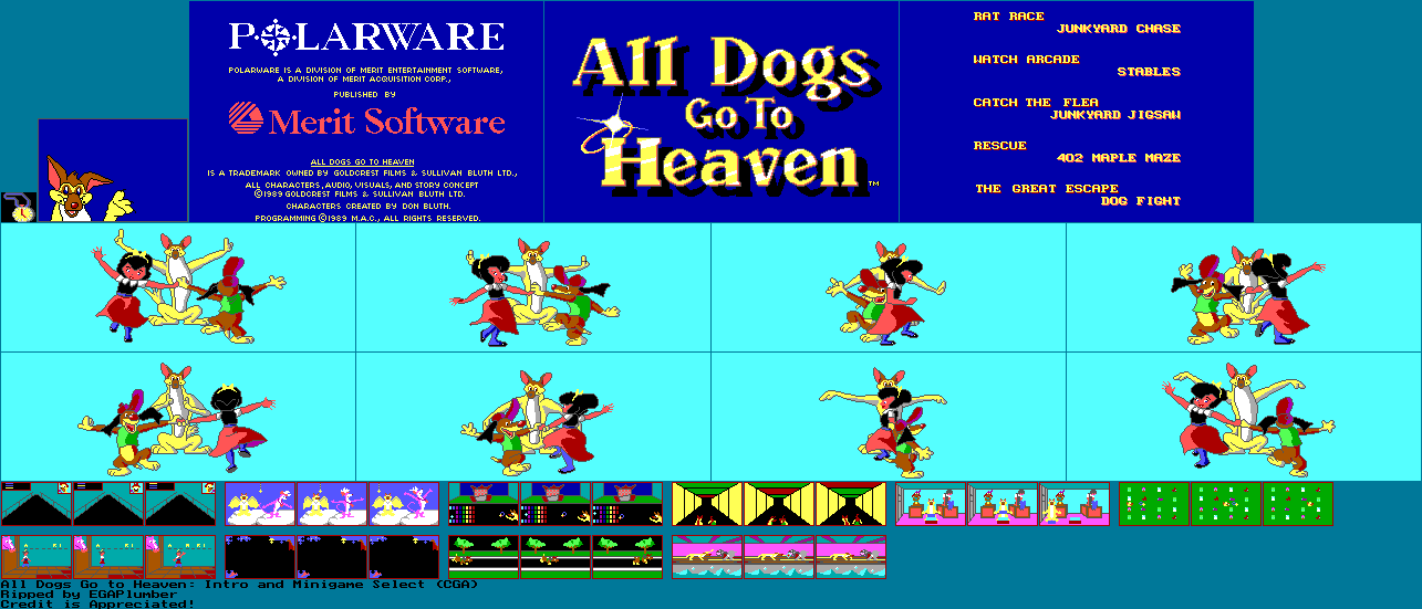 All Dogs Go to Heaven - Intro and Minigame Select (EGA)