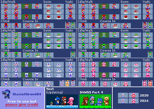 Mario Customs - Mario, Luigi, Toad and Toadette (SMW Overworld-Style)