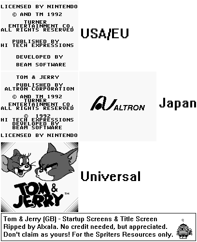 Tom & Jerry (GB) - Startup Screens & Title Screen