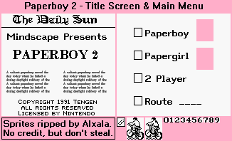 Paperboy 2 - Title Screen & Main Menu