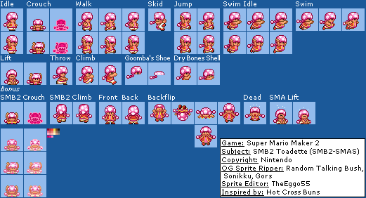 Toadette (SMB2 SNES, SMM2-Style)