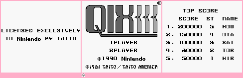 QIX - Startup Screen, Title Screen & Top Score Screen