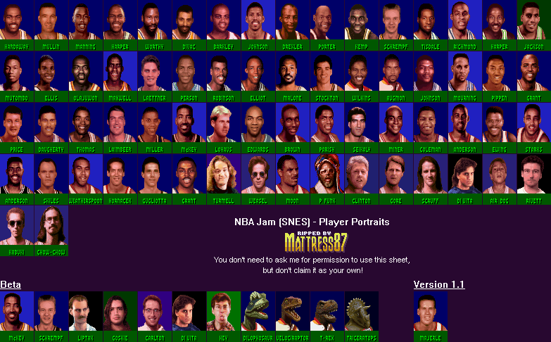 SNES - NBA Jam - Portraits - The Spriters Resource