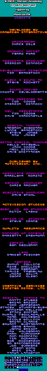 X-Men: Mutant Academy - Credits Font