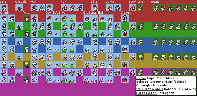 Baby Mario, Luigi, Toad and Toadette (Super Mario Maker-Style)