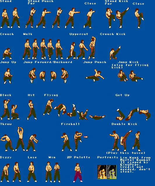 NES - Mortal Kombat II (Bootleg) - Liu Kang - The Spriters Resource