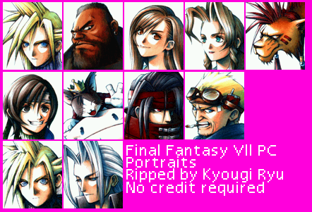 PC / Computer - Final Fantasy 7 - Portraits - The Spriters Resource